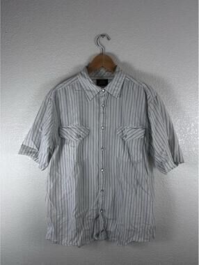 Dickies Striped Button Up Shirt Mens Medium White Blue Workwear Short Sleeve